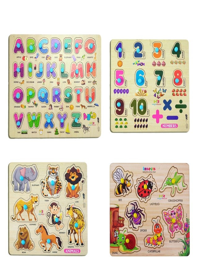 HIGHROOF® Kids Fort Pre Nursery Educational Jigsaw Puzzles for Adults Kids Learning Toys Kit Board Game 4 pcs Set of ABCD Alphabets Numbers Animals & Insects Educational Toy - Image 1